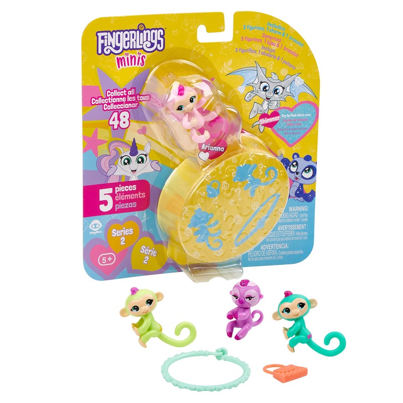 WowWee Fingerlings Minis Series 25 Piece Blister 3 Figures Plus Bonus Bracelet Charm Multicolor - Image 2