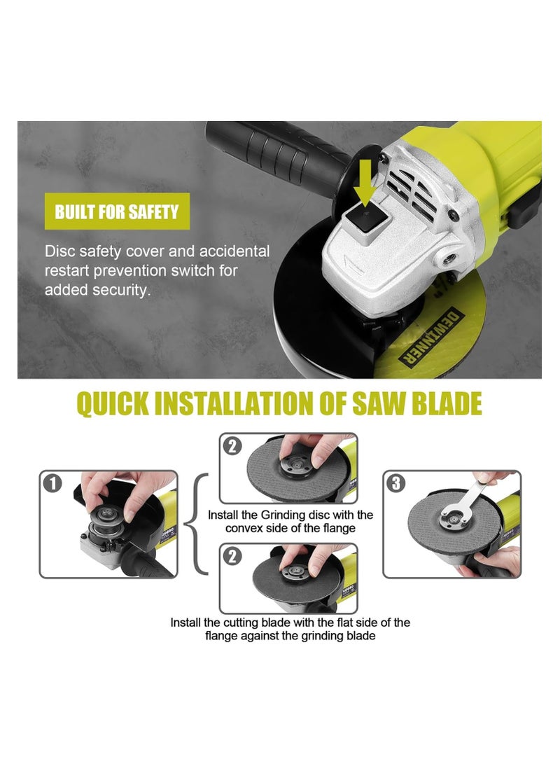 DEWINNER 850W Professional Angle Grinder, 12000 RPM, 2-Position Adjustable Auxiliary Handle, 115mm+ 6 Discs, Grinders Power Tools for Metal Wood, SMALL - Image 4