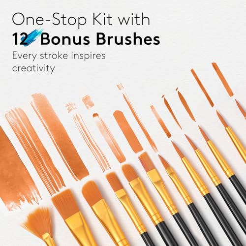 TMOL Acrylic Paint Set, 24 Colors (2 oz/Bottle) with 12 Art Brushes, Art Supplies for Painting Canvas, Wood, Ceramic & Fabric, Rich Pigments Lasting Quality for Beginners, Students & Professional Artist - Image 4