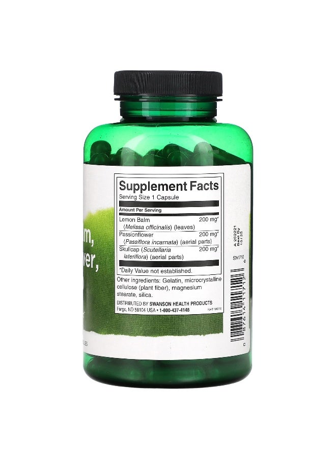 Swanson, Lemon Balm, Passionflower, Skullcap Complex, 180 Capsules - Image 2