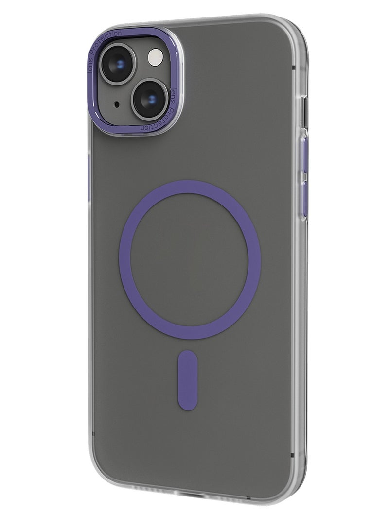 LEVELO iPhone 14 Plus Case MagSafe Glory Matte Back Cover / Anti-Shock Proof / Metal Camera Ring / Ultra-Slim Hard Case / MagSafe Compatibility - Matte Clear/Purple - Image 1