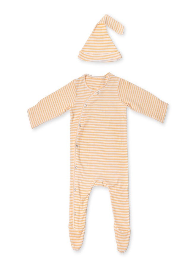 FawnFeel Premium Cotton Full Sleeve Sleepsuit/Romper for Boys/Girls New Born Baby -Striped Design (Peach, 6-9 Months) - Image 1