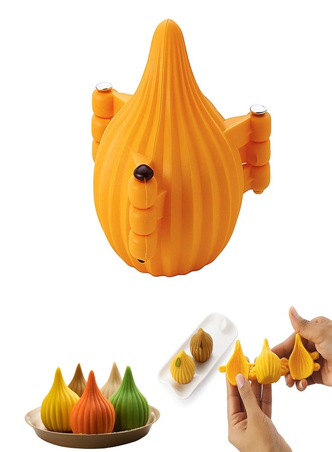 Oc9 Plastic 3 Fold Modak Maker Mould/Laddoo Moulder/Chocolate Modak Shaper Sacha Set for Ganesh Chaturthi, Diwali, Dussehra, and Other Festival (Pack of 1) Orange - Image 5