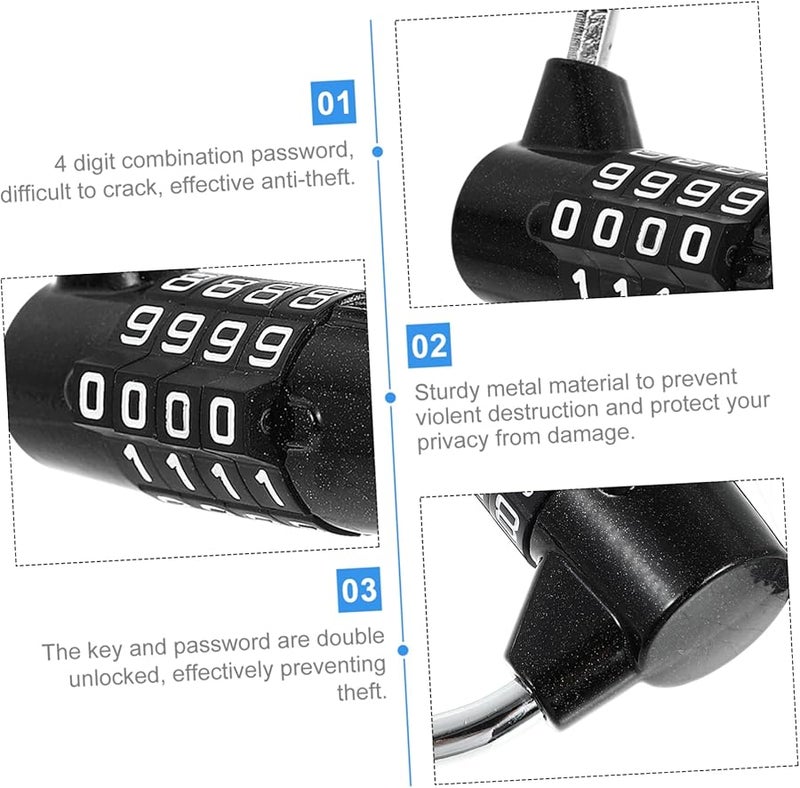قفل مركب أسود للاستخدام في الهواء الطلق لخزائن الصالات الرياضية والأسوار والخزانات خفيف الوزن - Image 3