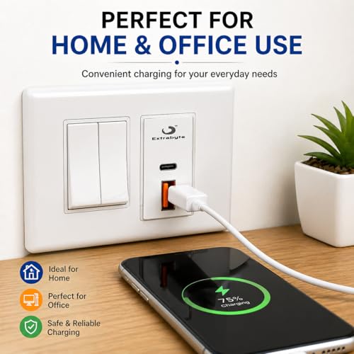 Extrabyte® Extrabyte USB Charger Socket (Type A & Type C), Modular Wall Charging Socket with Fast Charging, White Compatible for Mobile & Devices - Image 3