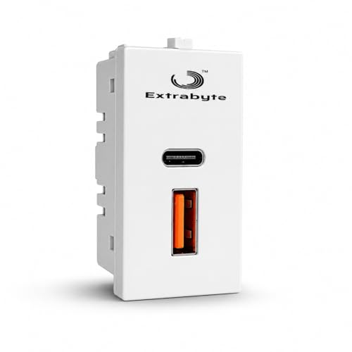 Extrabyte® Extrabyte USB Charger Socket (Type A & Type C), Modular Wall Charging Socket with Fast Charging, White Compatible for Mobile & Devices - Image 1