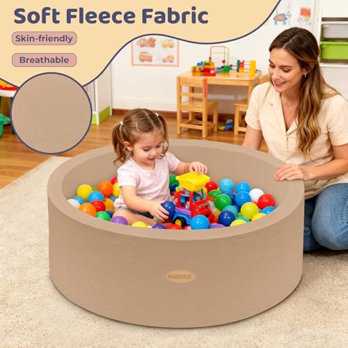 HARBOLLE 354 Soft Fleece Ball Pit Playpen for Toddlers Babies IndoorOutdoor Kids Foam Play Center for Boys Girls Brown - Image 5