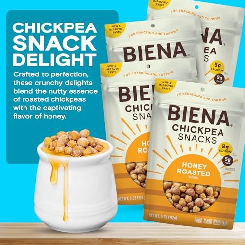 BIENA Chickpea Snacks  Crunchy Roasted Chickpeas  High Fiber Protein Snacks for Adults and Kids  4Pack 5 Ounce Bags  Honey Roasted - Image 5