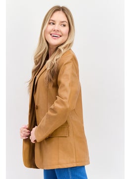 Avec Les Filles Women Regular Fit Plain Blazer, Brown  - Image 2