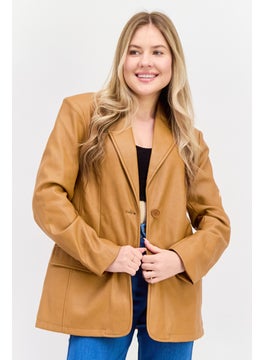 Avec Les Filles Women Regular Fit Plain Blazer, Brown  - Image 1