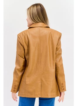 Avec Les Filles Women Regular Fit Plain Blazer, Brown  - Image 3