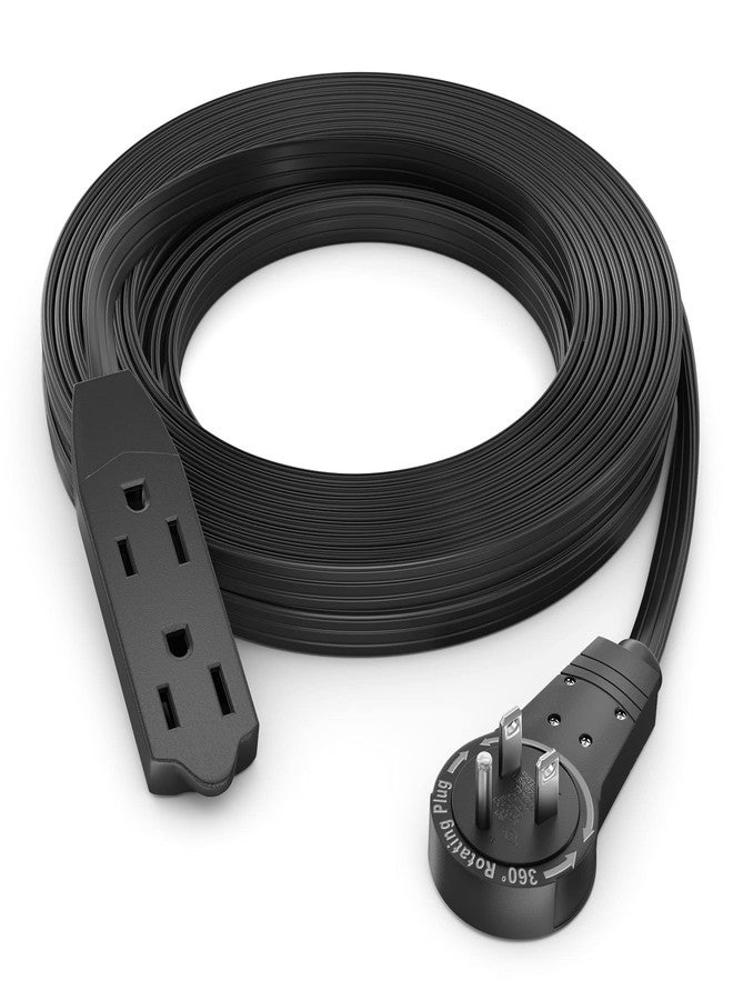 Maximm Cable 15 Ft 360° Rotating Flat Plug Extension Cord/Wire, 16 AWG Multi 3 Outlet Extension Wire, 3 Prong Grounded Wire - Black - UL Certified - Image 1
