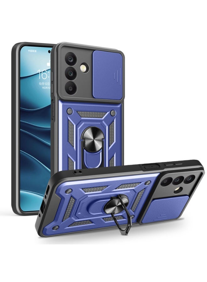 Shunjia Sliding Window Case, Shockproof Rugged Armor with Sliding Camera Cover & 360° Ring Kickstand, Compatible with Samsung Galaxy A26 (Blue)