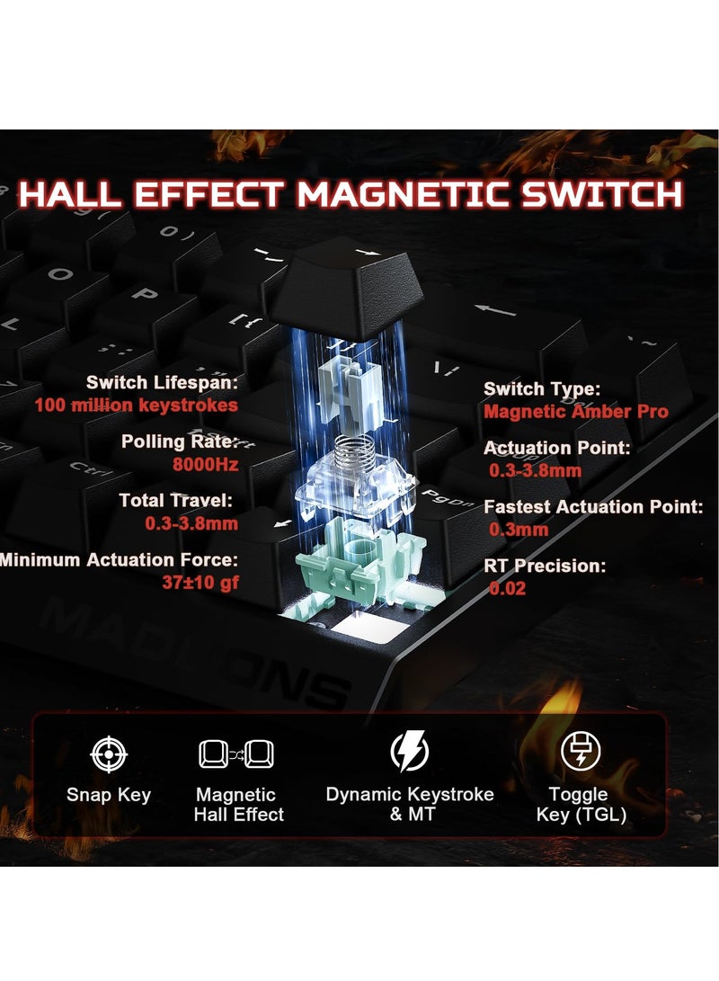 MADLIONS MAD68 HE Rapid Trigger Wired Magnetic Mechanical Gaming Keyboard 60% Hall Effect Switches Adjustable Actuation, PBT Keycaps RGB Hot-Swap,8K Hz Polling Rate(Black,Amber Pro Switch) - Image 3