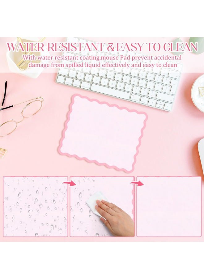 Kingdder Pink Scalloped Wave Mouse Pad - 9.8 x 7.8 Inches Non-Slip Rubber Base with Waterproof Fabric Surface, Cute Desk Mat for Women Girls Office, Gaming & Home Decor - Image 4