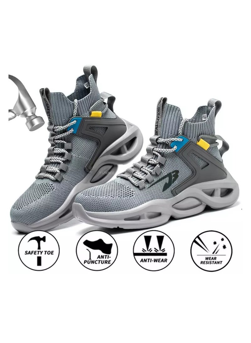 Men's Woven Breathable Steel Toe Puncture Proof Cushioned Safety Shoes Comfy Non Slip Rubber Sole Durable Work Shoes Men's Footwear (40 EUR)  - Image 3