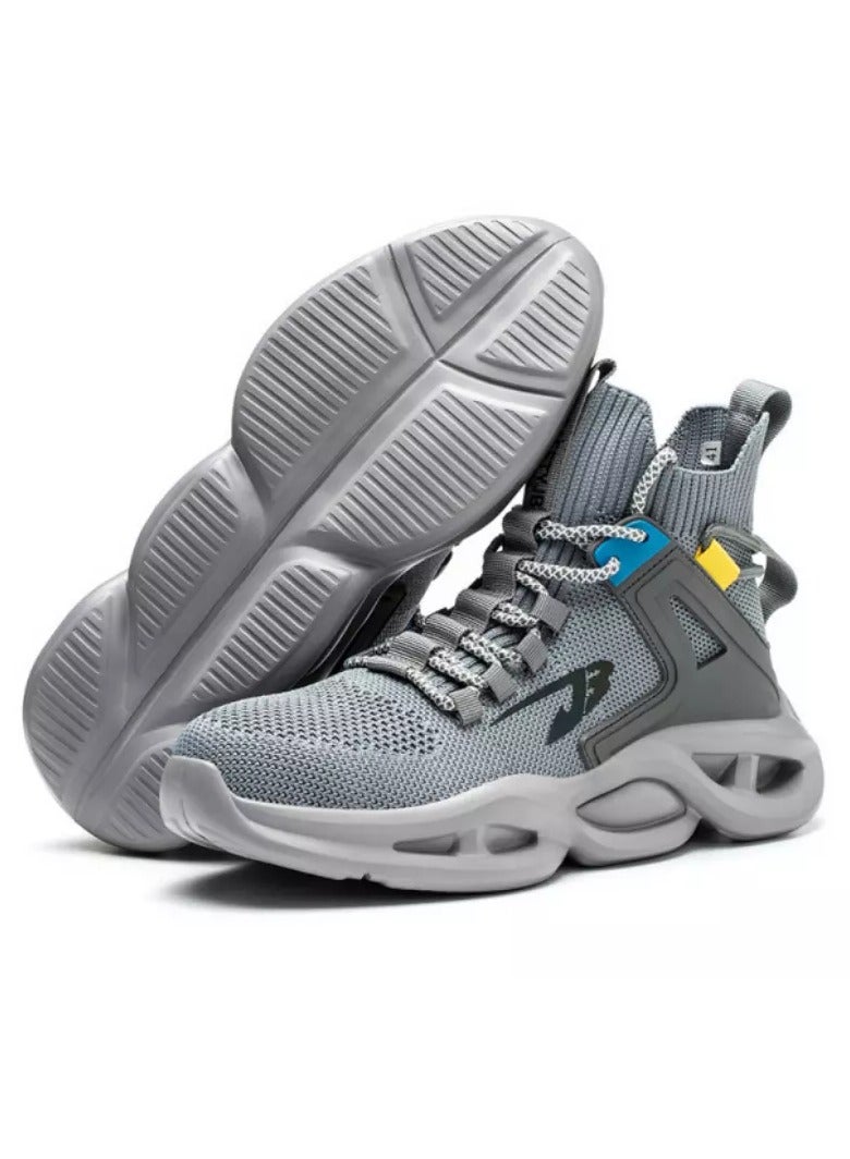 Men's Woven Breathable Steel Toe Puncture Proof Cushioned Safety Shoes Comfy Non Slip Rubber Sole Durable Work Shoes Men's Footwear (40 EUR)  - Image 1