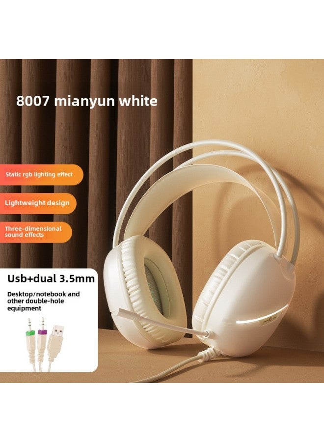 Headset Live Wired Game Desktop Computer Cat Ear Headset Electronic Competition Notebook-Color:Package 3 Plus Milk Tea Color Mouse Pad-[8007 White] E-sports Double-headed Beam  - Image 1