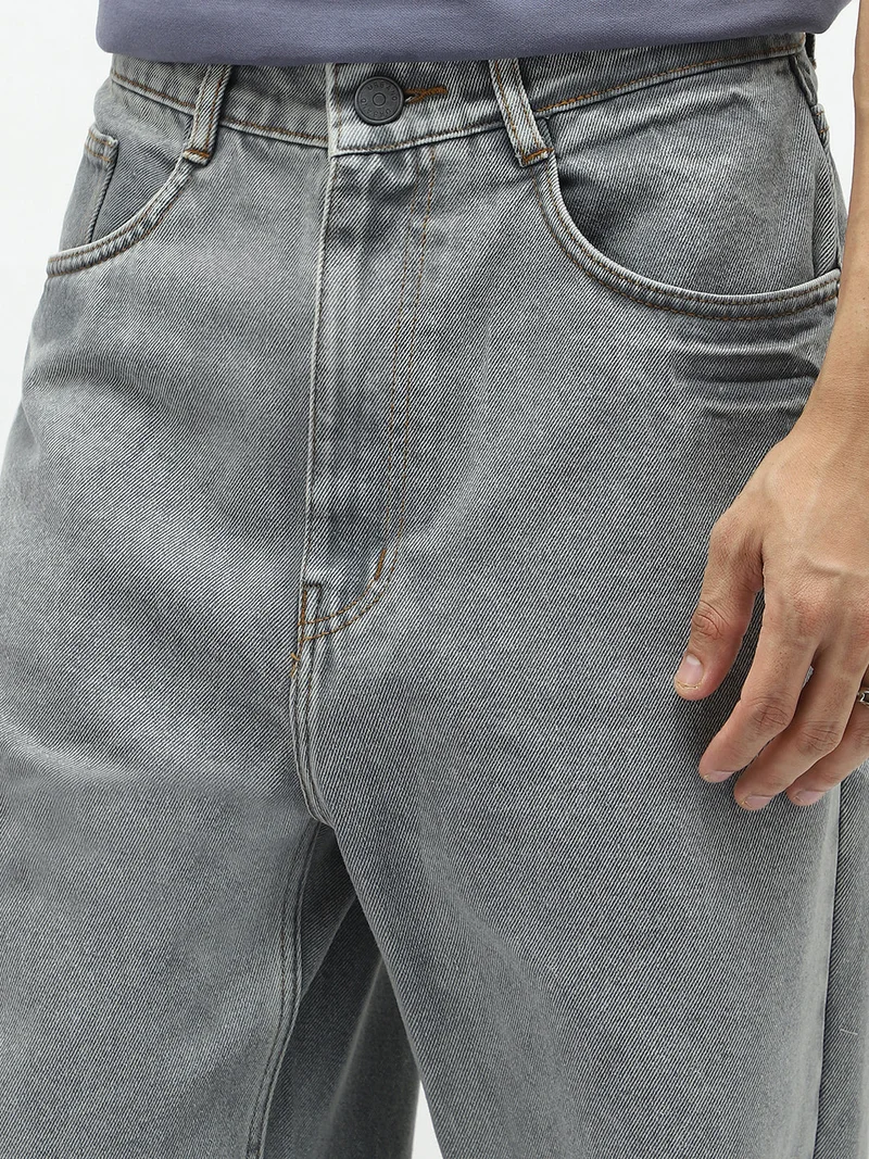 Urbano Fashion  Urbano Fashion Men's Ice Grey Loose Baggy Fit Washed Jeans Non-Stretchable  | Best Price UAE