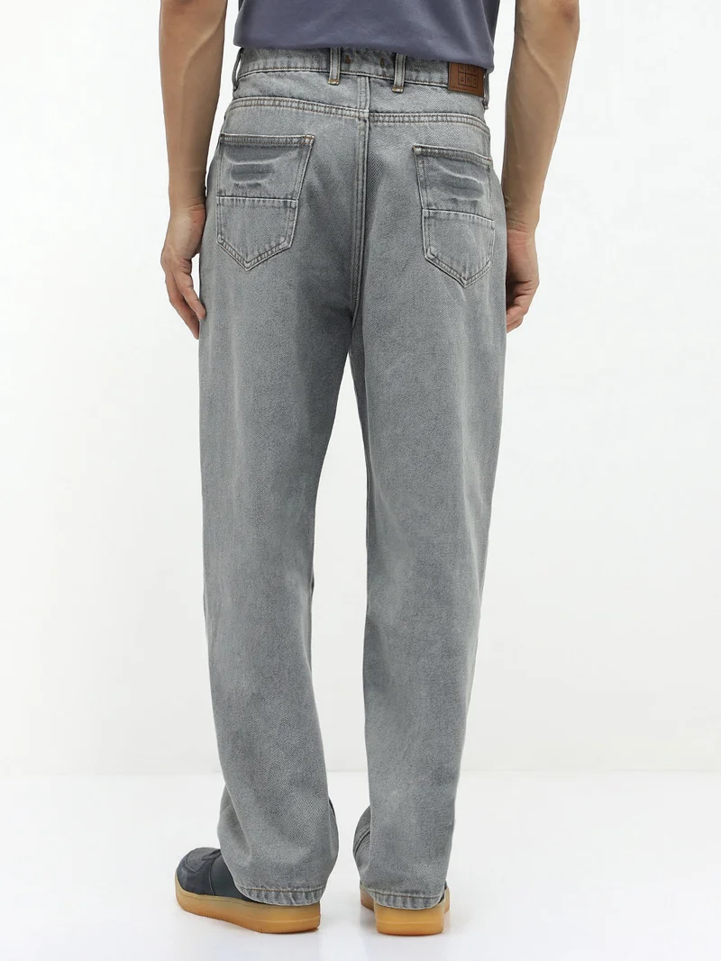 Urbano Fashion  Urbano Fashion Men's Ice Grey Loose Baggy Fit Washed Jeans Non-Stretchable  | Best Price UAE