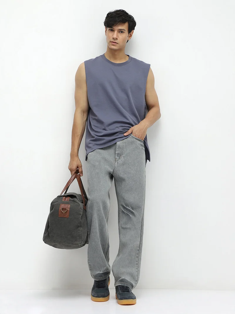 Urbano Fashion  Urbano Fashion Men's Ice Grey Loose Baggy Fit Washed Jeans Non-Stretchable  | Best Price UAE