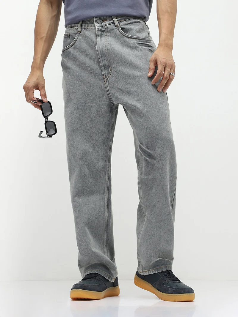 Urbano Fashion Men's Ice Grey Loose Baggy Fit Washed Jeans Non-Stretchable