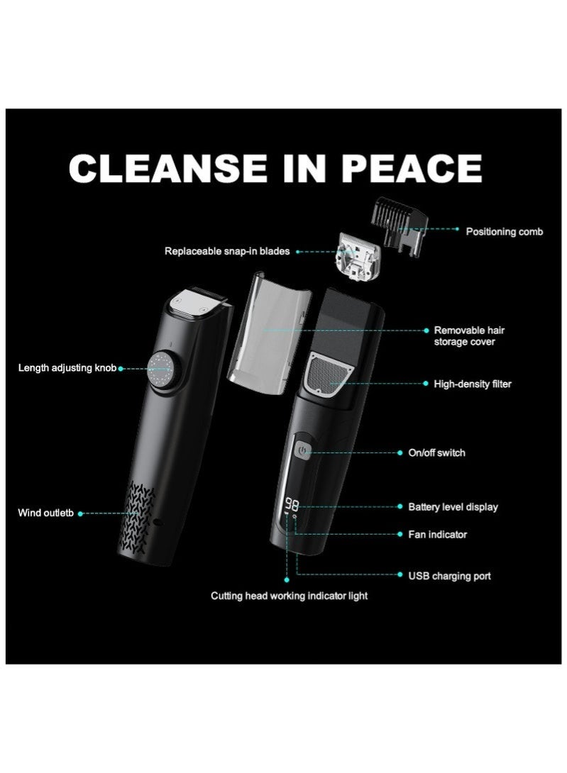 Vacuum Beard Trimmer for Men Rechargeable Mustache Trimmer Adjustable Length Comb 1-20mm IPX6 Waterproof Dual Motor Grooming Kit - Image 3