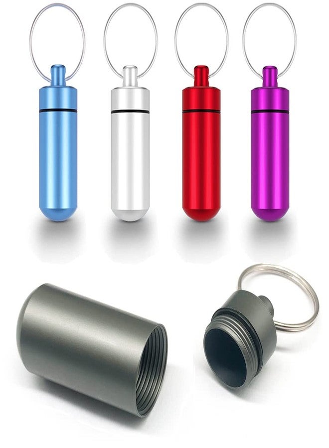 EFFIET 5 Packs Mini Keychain Pill Holder Fob, Waterproof Portable Tablets Container Case Aluminum Outdoor Camping Emergency Pill Capsule Box Bottle - Image 1