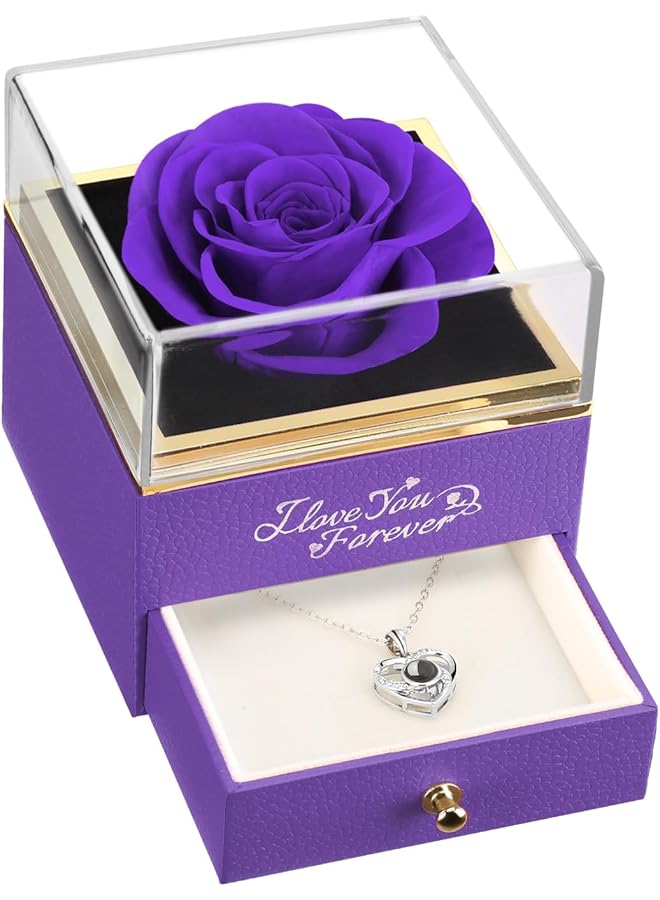 erorex Christmas Flowers Gifts, Preserved Flowers Real Roses with I Love You Necklace -Romantic Gifts for Her on Christmas Mothers Day Valentines Day Anniversary Birthday Gifts for Women  - Image 1