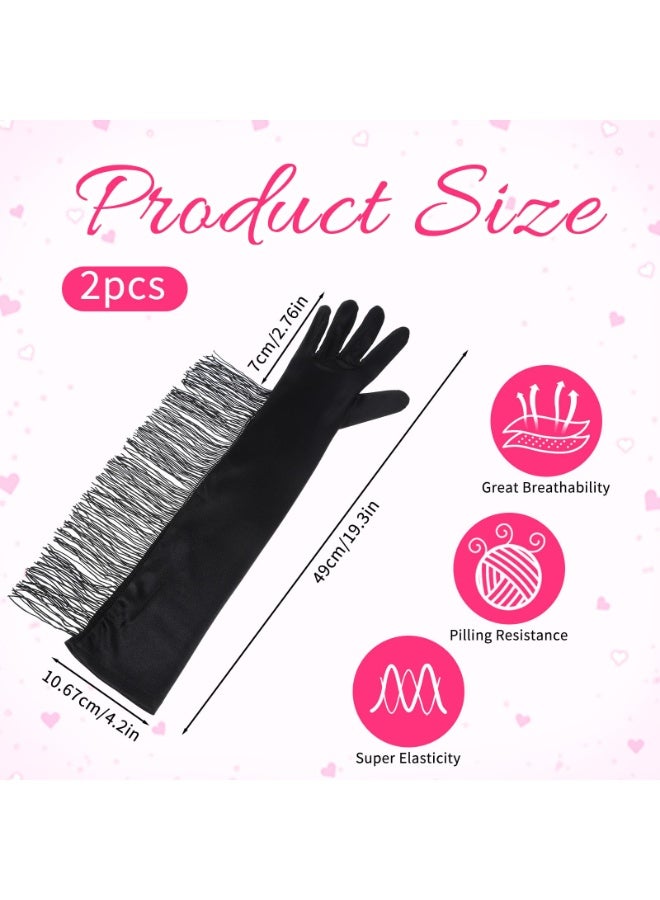 Long Satin Gloves with Tassel, 1920s Black Opera Fringe Gloves, 19.3" Elbow Length Stretchy Glove for Bridal Costume Cosplay Party Halloween Women - Image 2