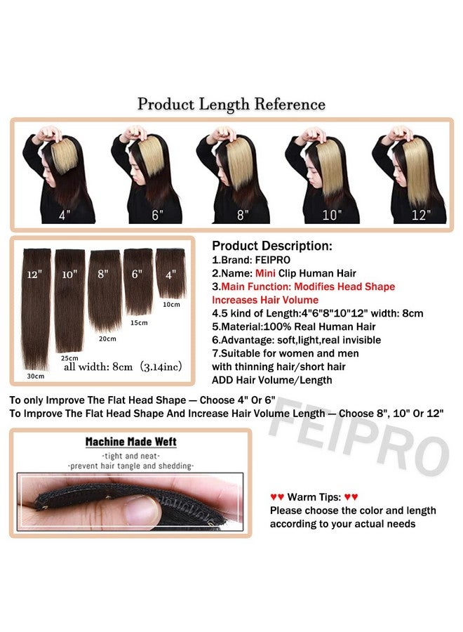 FEIPRO Real Remy Human Hair Extensions For Thinning Hair Short Hair Add Women Hair Volume Insert Clip Straight Hair Natural Invisible Lady Parts Frontal Bangs Toppers 8 Inch 24 Natural Blonde - Image 2