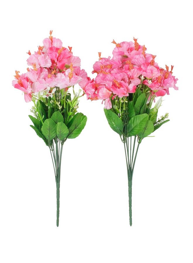 Fourwalls Polyester Fabric and Plastic Artificial Habicicus Flower Bunches (10 cm x 10 cm x 48 cm, Pink, Set of 2) - Image 3
