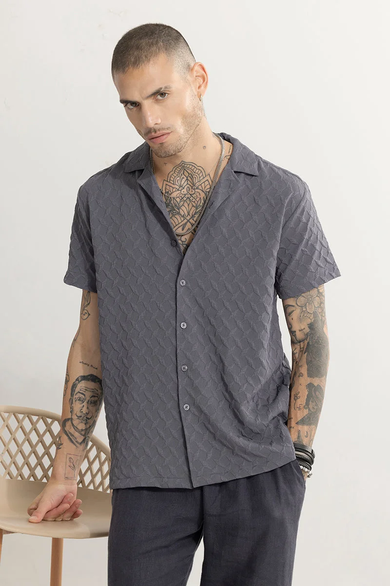 SNITCH Ash Grey Textured Half Sleeve Boxy Casual Shirt