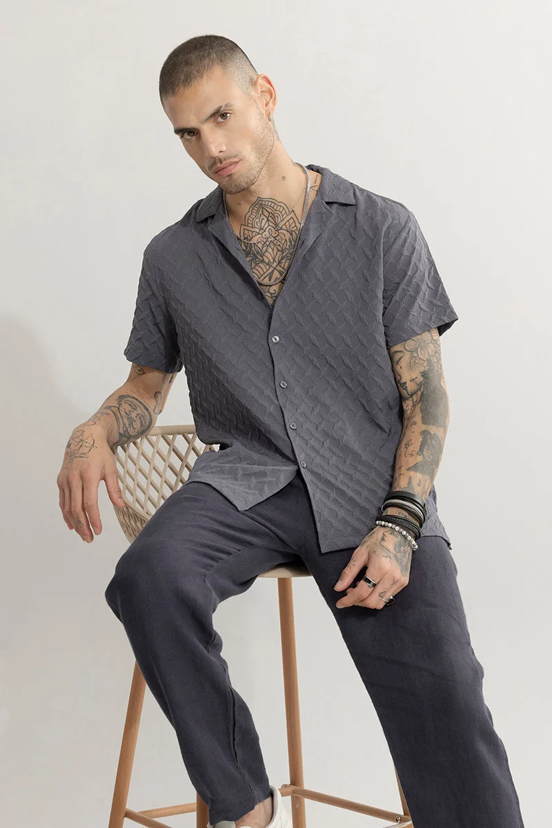 SNITCH Ash Grey Textured Half Sleeve Boxy Casual Shirt