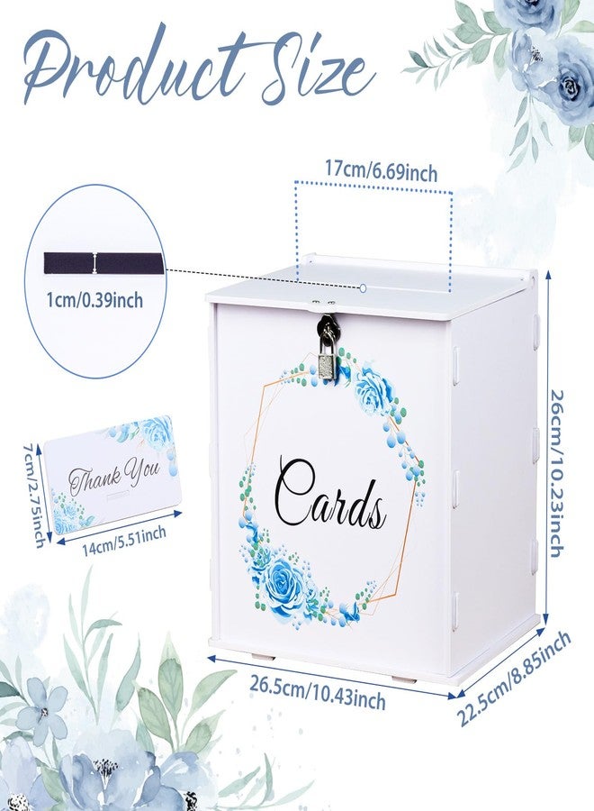 OurWarm White Wedding Card Box with Lock, PVC Gift Card Box with Blue Wreath, Wedding Decorations for Reception Envelop Money Gift Boxes for Graduation Birthday Bridal Baby Shower Decor - Image 3