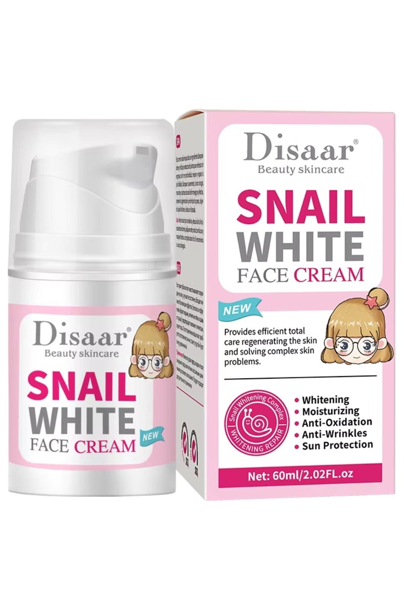 Disaar كريم وجه سنيل وايت 60 مل مرطب إصلاح للعناية بالبشرة جوهر الوجه سنيل متألق مضاد للأكسدة مضاد للتجاعيد حماية من الشمس تبييض طبيعي علاج للوجه للعناية بالبشرة كريم الجمال - Image 1