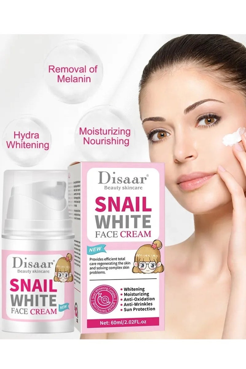 Disaar كريم وجه سنيل وايت 60 مل مرطب إصلاح للعناية بالبشرة جوهر الوجه سنيل متألق مضاد للأكسدة مضاد للتجاعيد حماية من الشمس تبييض طبيعي علاج للوجه للعناية بالبشرة كريم الجمال - Image 2
