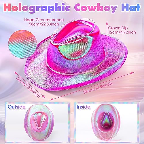 Coume 12 Pcs Neon Sparkly Glitter Cowgirl Cowboy Hat for Women Girl Holographic Cowboy Hat Bulk for Bachelor Halloween Party(Beige, Pink, Rose Red,Stylish Style) - Image 3