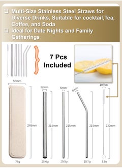 7pcs /Set Eco-friendly Reusable Stainless Steel Straws | Reusable, with Brush,for Coffee,  Smoothie, Milkshake, Cocktail and Hot Drinks, Beverages. Dishwasher-safe,Wheat Husk Case, 23cm (Silver) - pzsku/ZCAB9847FA7F95B150E53Z/45/_/1720719703/989b9b22-206c-4875-8805-1027e137683e