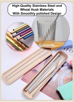 7pcs /Set Eco-friendly Reusable Stainless Steel Straws | Reusable, with Brush,for Coffee,  Smoothie, Milkshake, Cocktail and Hot Drinks, Beverages. Dishwasher-safe,Wheat Husk Case, 23cm (Silver) - pzsku/ZCAB9847FA7F95B150E53Z/45/_/1720719713/8528ceee-f43b-44f7-8c72-57d7cc25ee3b