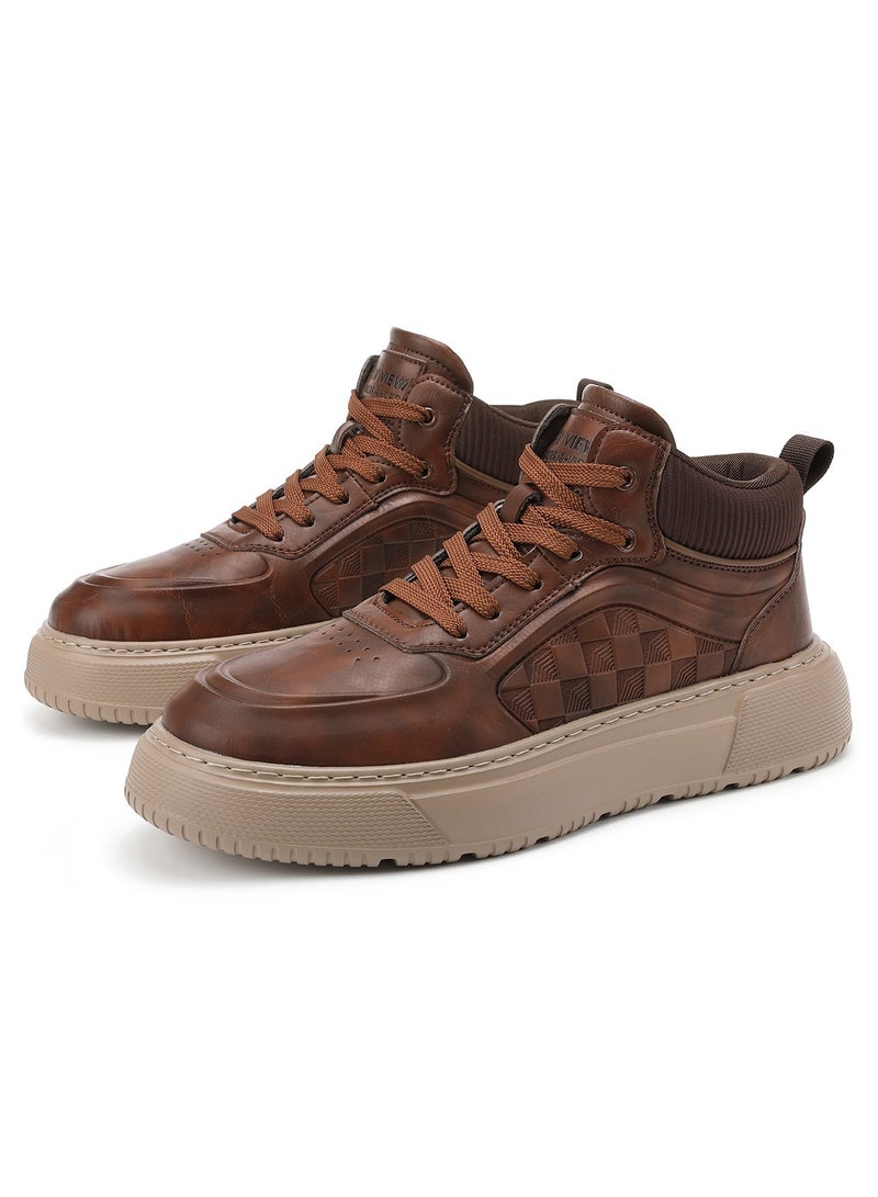 Sky View SKY VIEW Men's Fashion Shoes Ultrafine Fiber Vamp Casual Ankle Boots For Men Non Slip Lace Up Chunky Sneakers Cushioned And Lightweight Mid Top Walking Shoes Brown-07  - Image 1