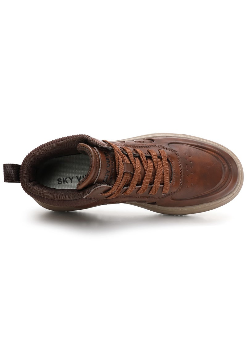 Sky View SKY VIEW Men's Fashion Shoes Ultrafine Fiber Vamp Casual Ankle Boots For Men Non Slip Lace Up Chunky Sneakers Cushioned And Lightweight Mid Top Walking Shoes Brown-07  - Image 5