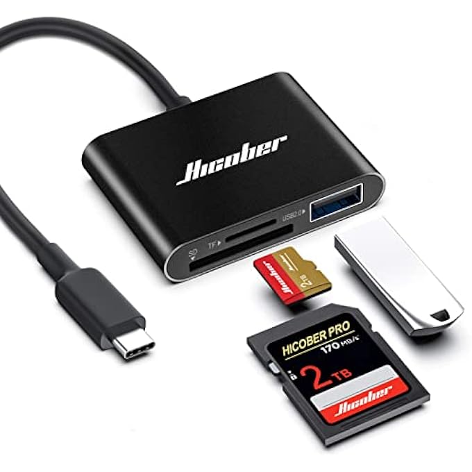 Hicober USB C TO SD CARD READER, MICRO SD MEMORY CARD READER, TYPE C TO SD CARD READER ADAPTER 2TB CAPACITY FOR MACBOOK CAMERA ANDROID WINDOWS LINUX AND OTHER TYPE C DEVICE-BLACK - Image 1