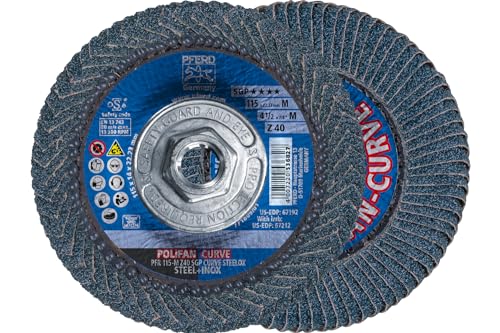 PFERD 67212 Polifan Zirkon Curve Radial Type Flap Disc Zirconia Alumina 412 Diameter 5811 Thread 13300 RPM 40 Grit - Image 1