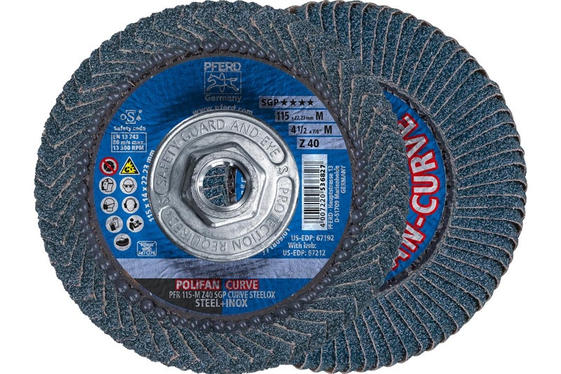 PFERD 67212 Polifan Zirkon Curve Radial Type Flap Disc Zirconia Alumina 412 Diameter 5811 Thread 13300 RPM 40 Grit - Image 2