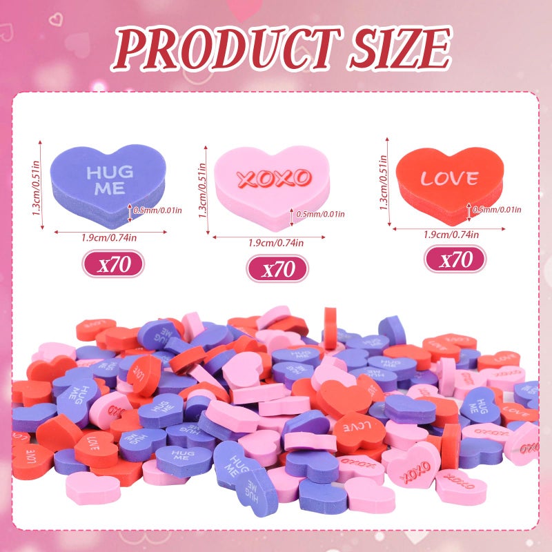 FOIMAS 210pcs Valentine's Day Erasers Conversation Heart Mini Erasers Bulk Novelty Pencil Eraser for Valentine's Day Party Gift Filling Classroom School Rewards - Image 2