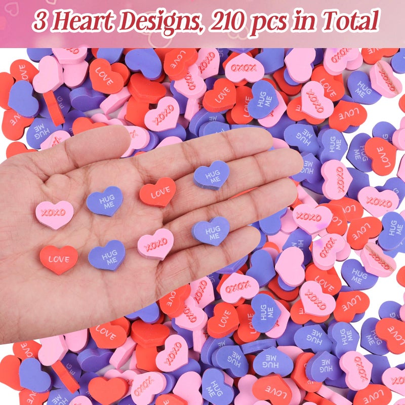 FOIMAS 210pcs Valentine's Day Erasers Conversation Heart Mini Erasers Bulk Novelty Pencil Eraser for Valentine's Day Party Gift Filling Classroom School Rewards - Image 3