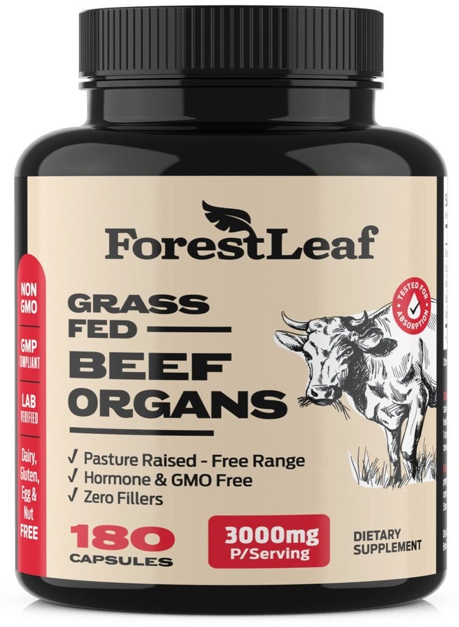 ForestLeaf Beef Organ Supplement - Grass Fed & Pasture Raised - Total Body Wellness & Performance, Organ Complex with 3000mg of Desiccated Beef Liver, Heart, Kidney, Pancreas, Spleen (180 Capsules) - Image 1