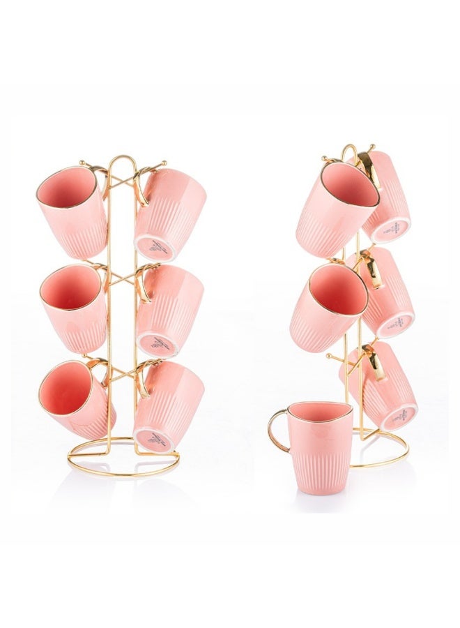 Lotus 6-piece porcelain tea mug set + stand, made of high-quality materials