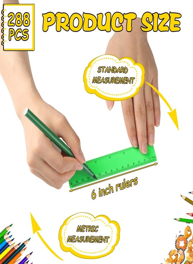 Harloon 288 Pack Clear Color Plastic Rulers 6 Inch Transparent Colorful Ruler with Inches and Centimeters 8 Colors Metric Bulk for Kids School Home Office - Image 2